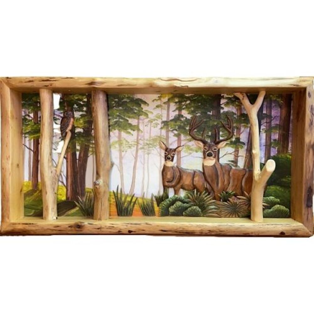 Deer & Owl in Woods Wall Art – 35" x 18"